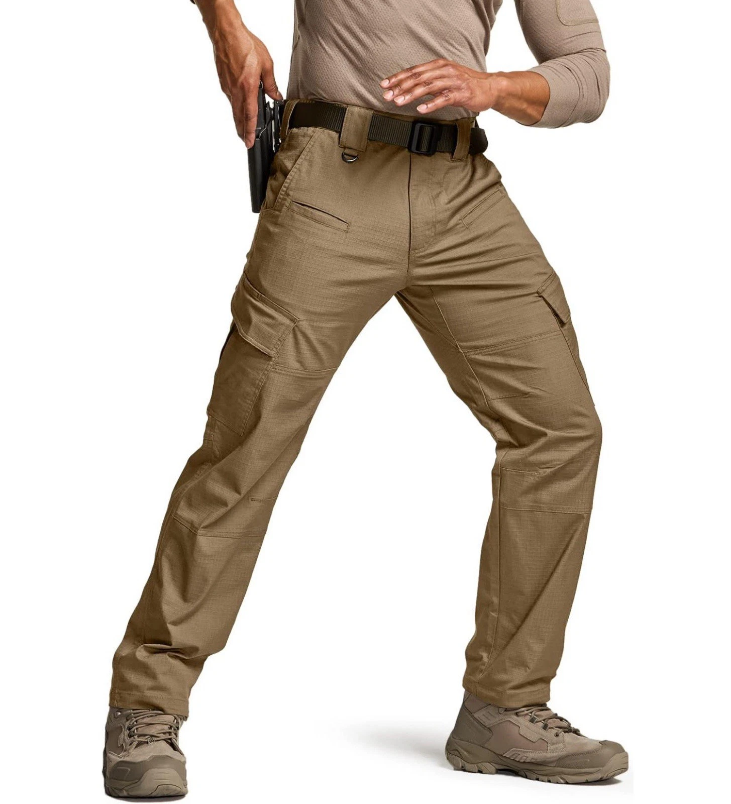 CQR MenFlex Stretch Tactical Pants, Water Resistant Ripstop Cargo Pants 36x30
