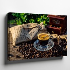 Cozy Coffee Scene Featuring A Glass Cup Of Dark Espresso Wall Art Canvas Print