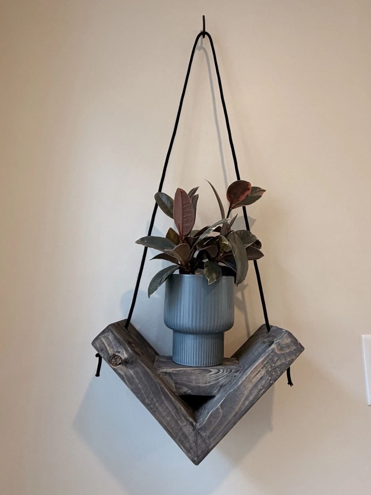 Distressed Black Pine Wood Hanging Shelf