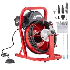 Drain Cleaner Machine 50FT x 3/10 Inch, Auto Feed Sewer Snake Auger, Electric Dr