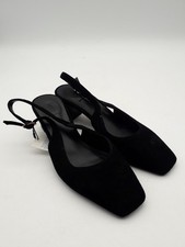 M&S Womens Suede Square Toe Slingback Heel Shoes Black