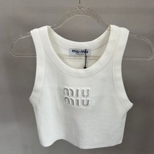 Miu Miu White Logo Tank Top Sleeveless Cropped Vest Women Fashion Top