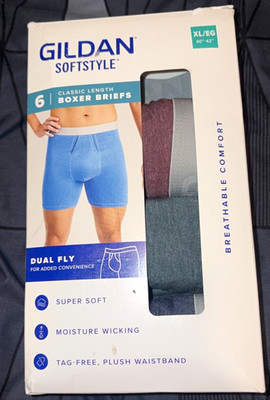 Gildan Softstyle Men's Boxer Briefs 5-Pack XL Dual Fly Moisture Wicking