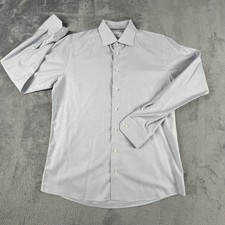 Eton Shirt Mens 17 Blue Check Slim Fit Stretch Dress Button Front Long Sleeve