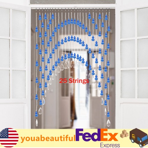 25 Strings Of Luxury Door Curtains Room Partitions Crystal Glass Beads Decor