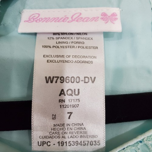 Bonnie Jean Girls Dress Size 7 Mint Green Lace Iredescent Rhinestone Glitter - Picture 4 of 7