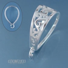 Sterling Silver Openwork Scroll Pendant Bail Connector w/Open Loop 28mm #33422