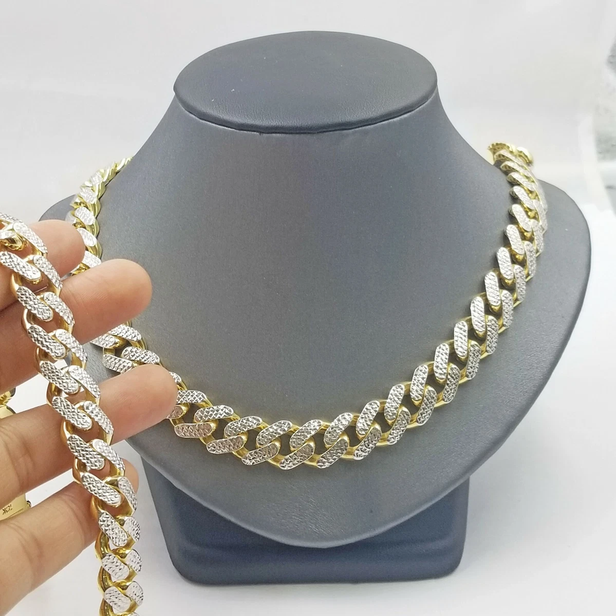 Real 10k Gold Monaco chain 14mm Cuban Link Royal Bracelet Diamond Cut