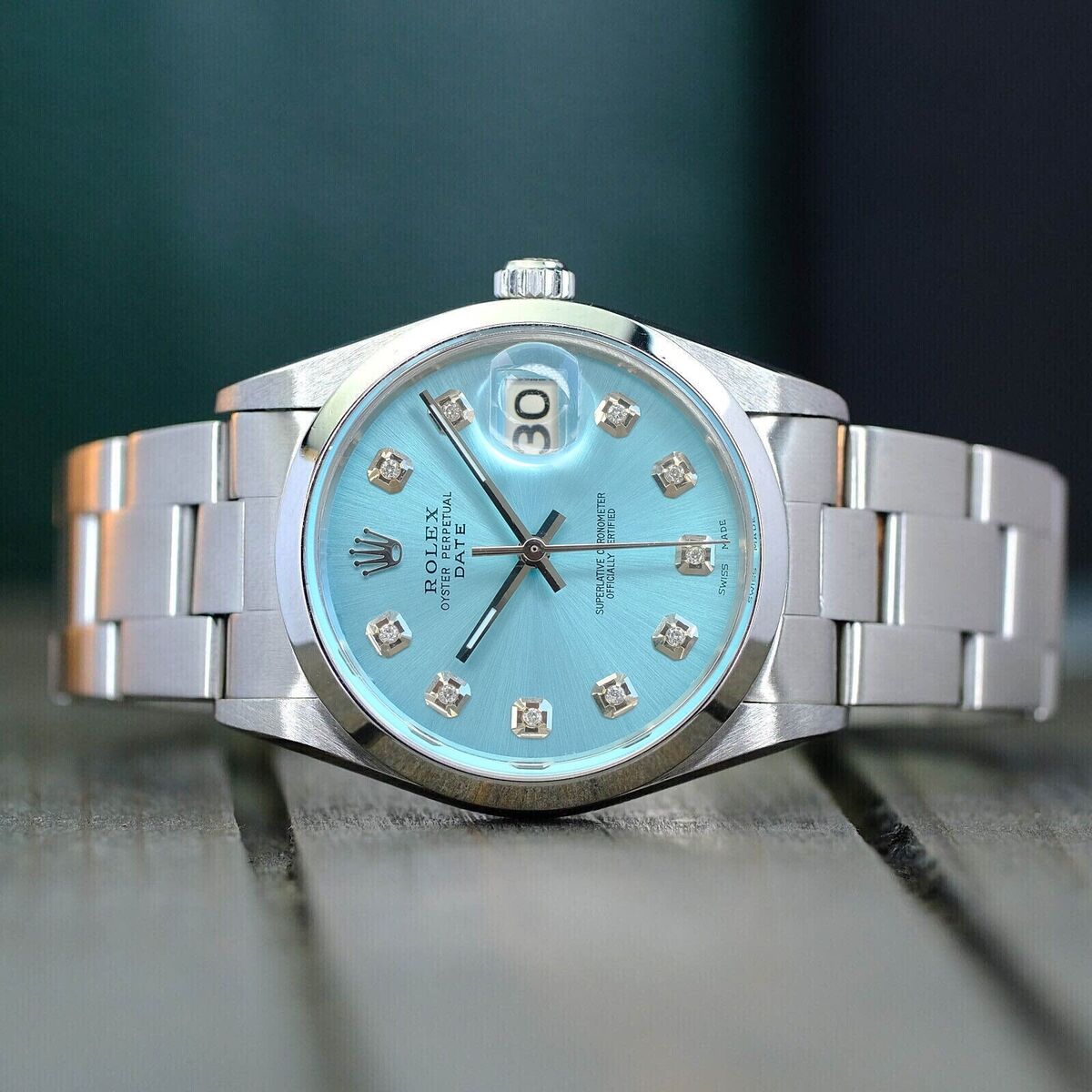 ROLEX OYSTER PERPETUAL DATE 1500 34MM ICE BLUE DIAMOND DIAL ROLEX OYSTER PERPETUAL DATE 1500 34MM ICE BLUE DIAMOND DIAL