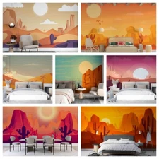 3D Desert Sunset Cartoon Self-adhesive Wallpaper Removable Wallpaper Wall Mural