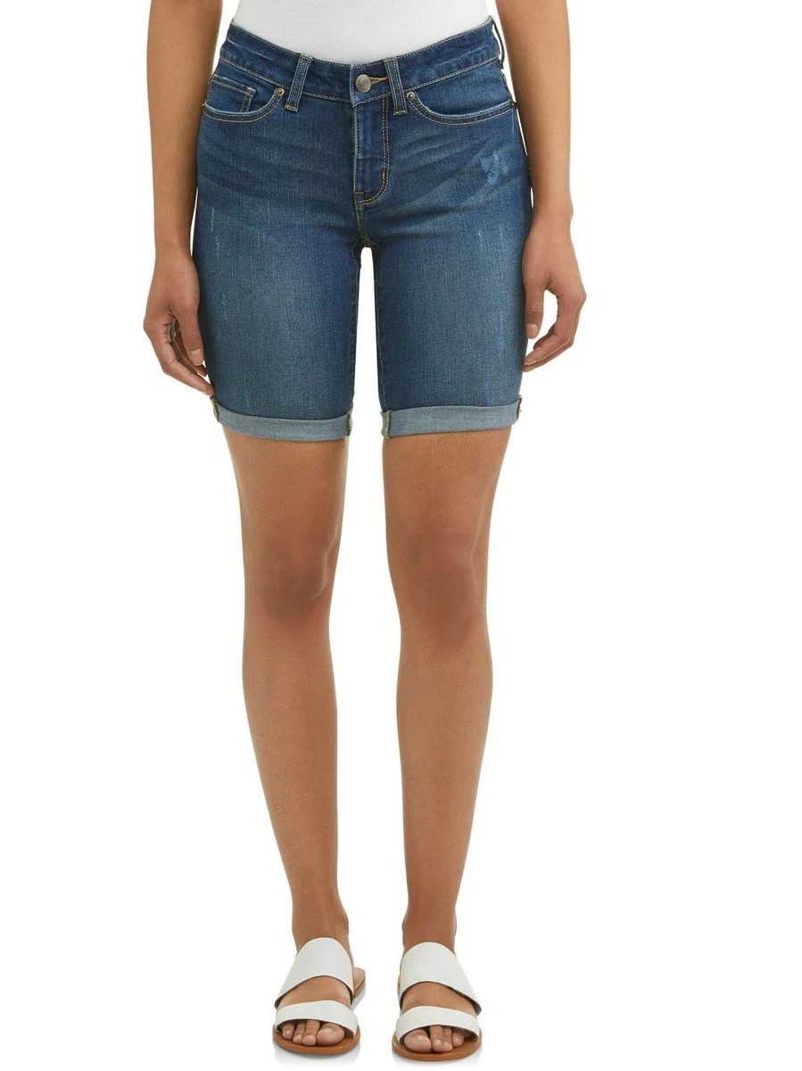 Time And Tru Bermuda Denim Shorts Mid Rise Dark Wash Size 4 Cuffed