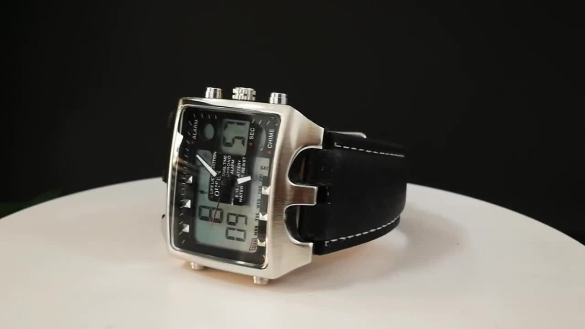 OHSEN Men Sport Digital Watches Leather Strap Analog Quartz