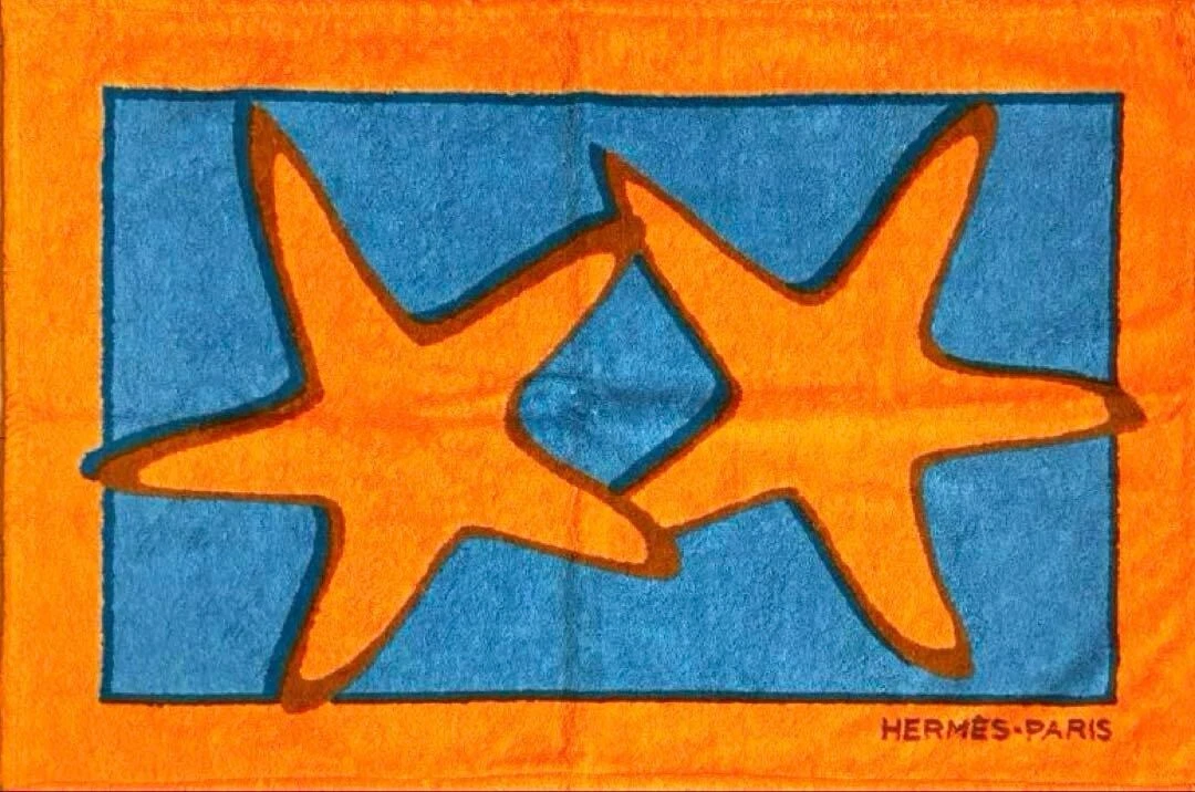 HERMES Paris Cotton Beach Towel Bath Mat Towel Starfish Blue
