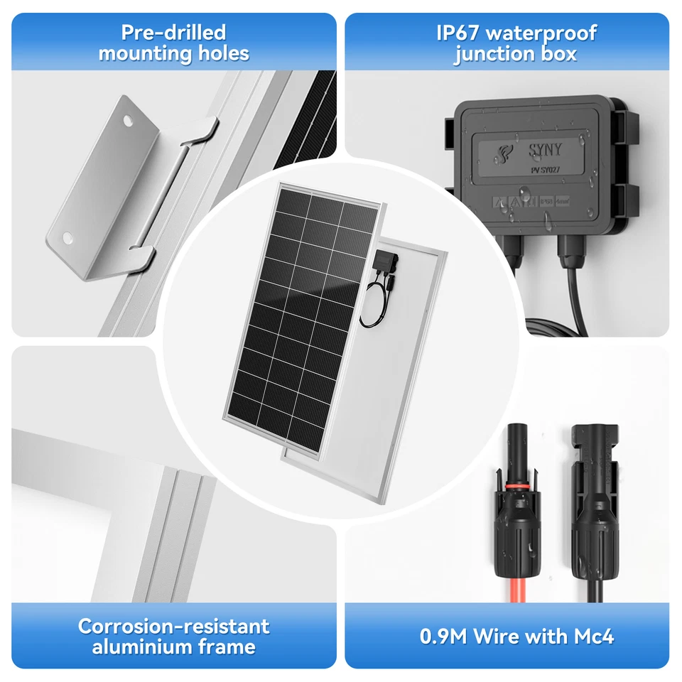 200W 400W 800W 1000W Mono Solar Panel 12V Off-Grid Camping Battery Home RV - Image 3 of 4