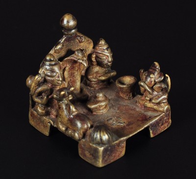 Antique Hindu Shrine with Shiva, Parvati, Ganesha etc., India, 19thC or earlier