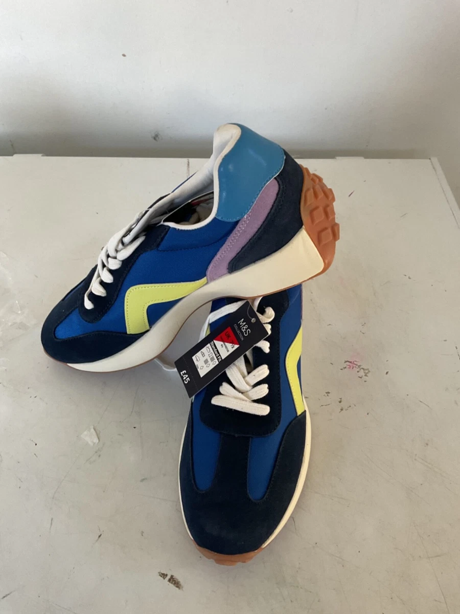 Ladies blue leather clearance trainers