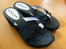 Nina Dress Formal Sandals Wedge Platforms Black w/ Bow  Rhinestones - 8M