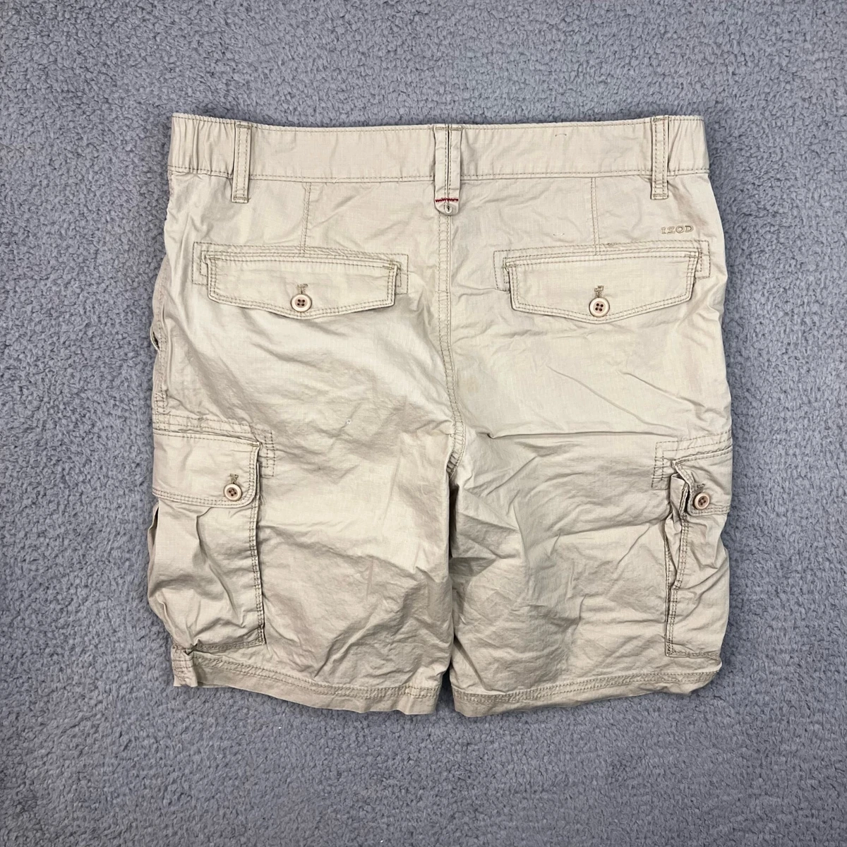 Izod Saltwater Stretch Cargo Shorts Mens 32x9.5 Beige Pockets