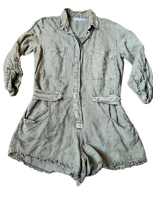 Young Fabulous & Broke Long Sleeve Romper Cadet Green Linen Size Medium