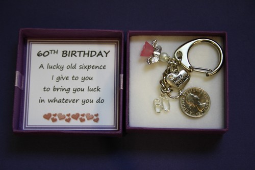LUCKY SIXPENCE KEEPSAKE CHARM KEYRING 60th BIRTHDAY Gift Box Present Male Female