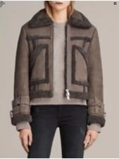 Allsaints Asher Shearling Biker Aviator Jacket Leather Sheepskin Small Rrp £750