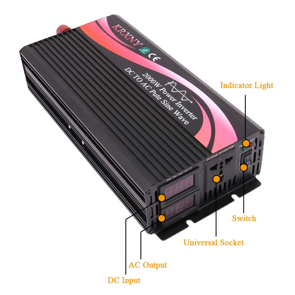 1500W 2000W Off Grid Solar Power Inverter Pure Sine Wave 48V DC to 220V 240V AC - Image 4 of 4