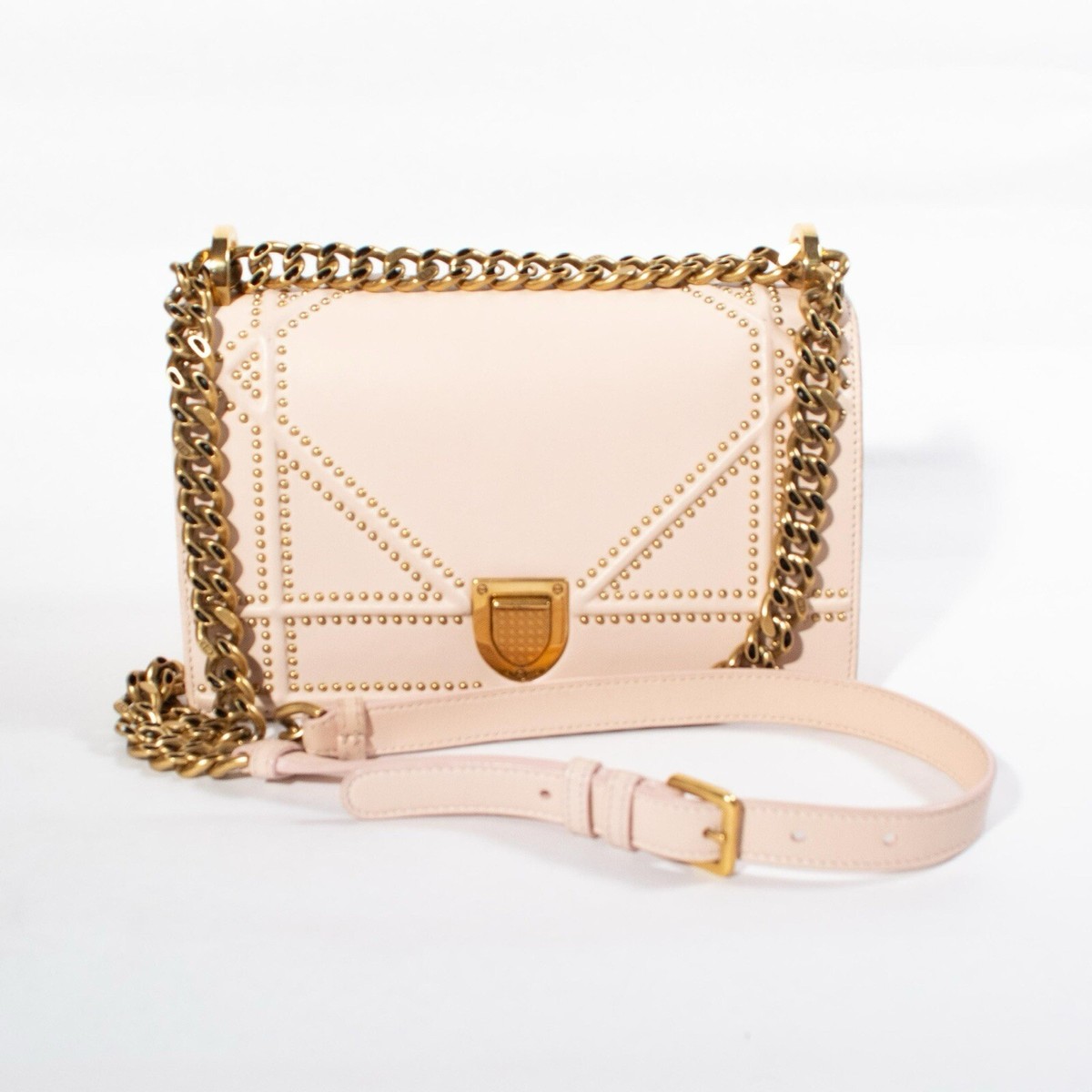 DIOR • Diorama Blush Pink Studded Cannage Leather Medium Flap Lock