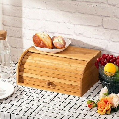 Bambus Brotbehälter Holz Roll-Top Lebensmittel Brotbox Küche Arbeitsplatte Aufbewahrung