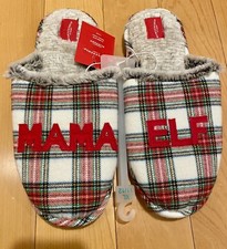 NWT Wondershop Mama Elf Plaid Women Plush Slides Slippers Slip-On Size XL 11-12