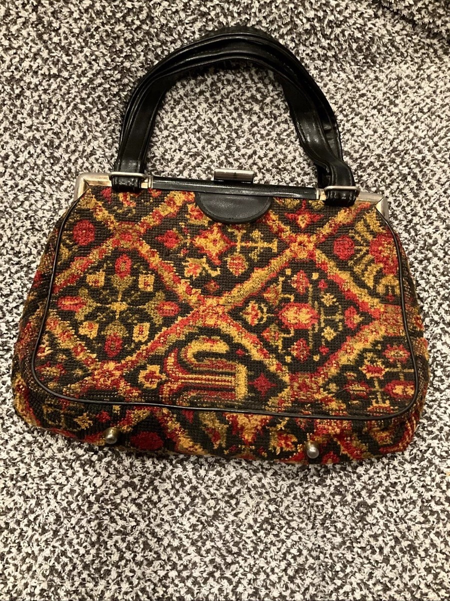Vintage 1960s JACLYN USA Purse Handbag Red Clutch Lock Metal Top