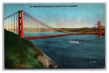 San Francisco CA Golden Gate Bridge Aerial View Bridging #38 Linen Postcard