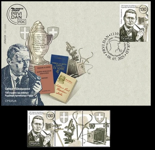 Serbia 2025. Serbia - Switzerland, Rodolphe Archibald Reiss, FDC + stamp + vigne
