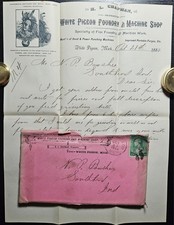 Máquina de fundición White Pigeon MI publicidad nativa membrete con cubierta 1889