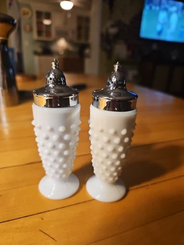 vintage Milk Glass Salt & Pepper Shakers Hobnail Pattern 4.5 Inch Vintage