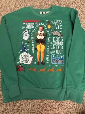 Elf Buddy the Elf L Green Cotton Blend Fleece Graphic Crewneck Sweatshirt