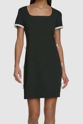 Karl Lagerfeld Paris Womens Black Side-Bow Mini Sheath Dress Size 14