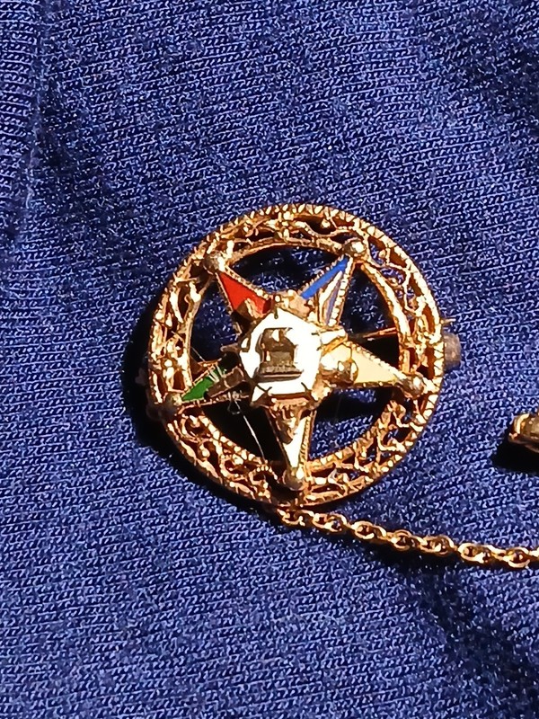 14KT YELLOW GOLD ESTATE ENAMEL EASTERN STAR MASONIC PIN