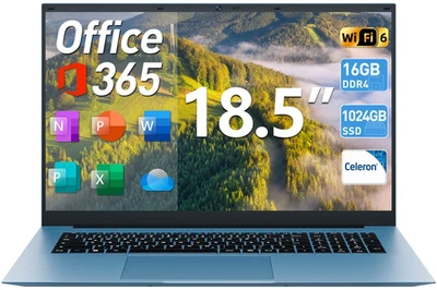 SGIN 18,5 Zoll Windows 11 Laptop 16GB RAM 1TB SSD Intel Quad-Core bis zu 2,9Ghz