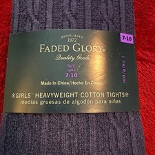 Faded Glory Girls Blue Sapphire Heavyweight Cotton Cable Knit Tights Size 7-10