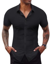 Stretch Dress Shirts for Men Short Sleeve Slim Fit Casual Button Down Shirts ...