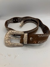 Nocona Brown Studded Rhinestone Leather Belt Western Cowgirl Size 34