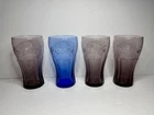 Coca Cola Vintage 16oz Purple Amethyst x 3 Cobalt Blue x 1 Libbey Glasses 6”