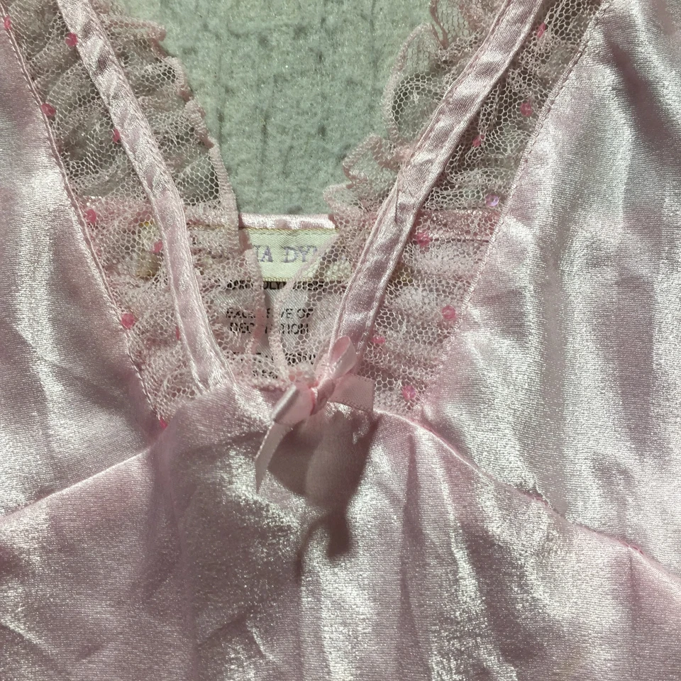 Camisón de satén California Dynasty Cami para mujer L grande rosa brillante encaje cuello en V Foto 3 de 4