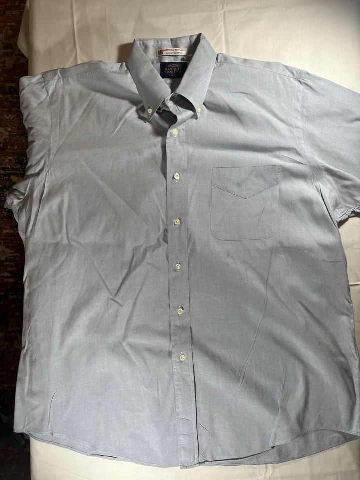 Kenneth Gordon Hastings Pinpoint Oxford Shirt 17 35 Blue USA Made Button Down - Image 3 of 4
