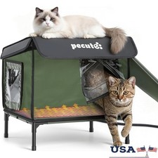 Heated Outdoor Cat House with Heating Pad Weatherproof Insulated Winter Shelter