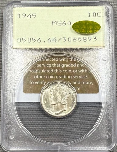 1945 Mercury Dime 10c - PCGS MS64 Gold CAC - OGH Rattler Holder