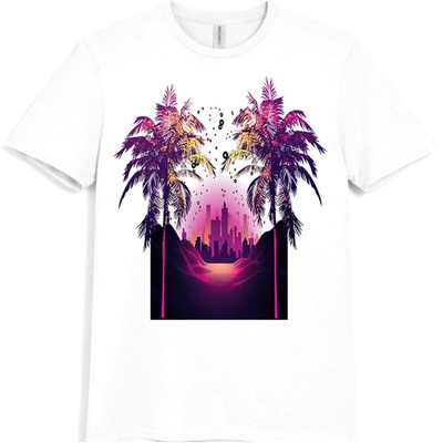 Synthwave T-Shirt Retro 80s Neon Sunset City Palm Trees Vaporwave Tee