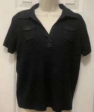 August Silk Top Black Short Sleeve Collared R...