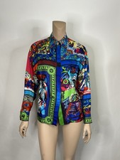 Vtg Gianni Versace 1991 Music  Fashion Print Silk Shirt IT 40