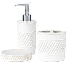 3-Piece Ceramic Bathroom Accessories Set - Soap Dispenser, Toothbrush Holder ...